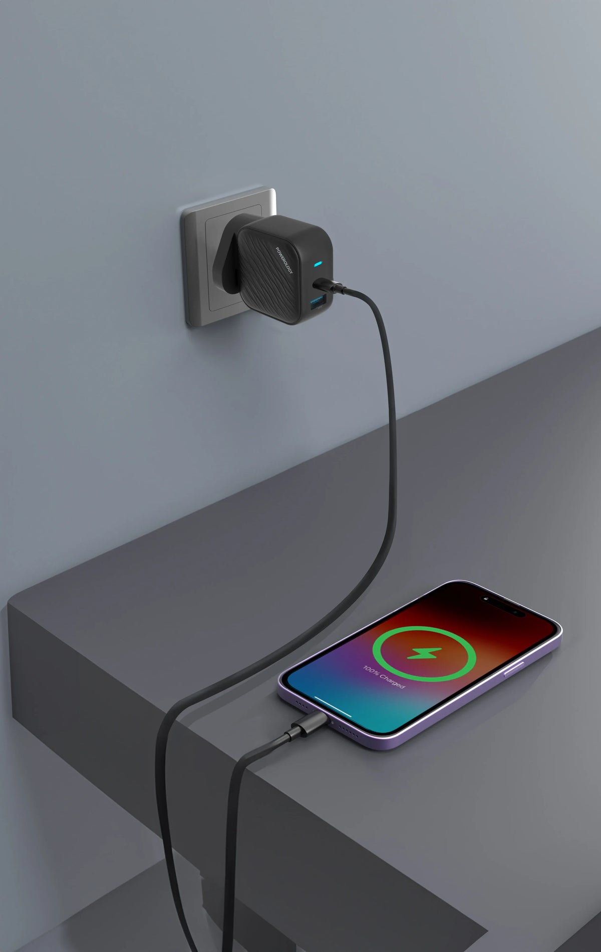 Powerology Gan Dual Port Wall Charger Black – image 1