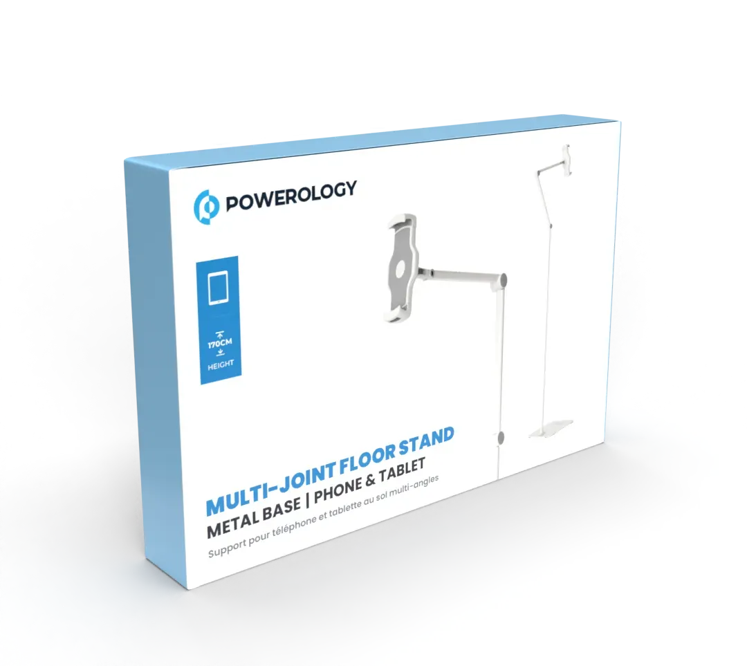 Powerology Multi Joint Floor Stand Metal Base Phone Tablet White – image 2