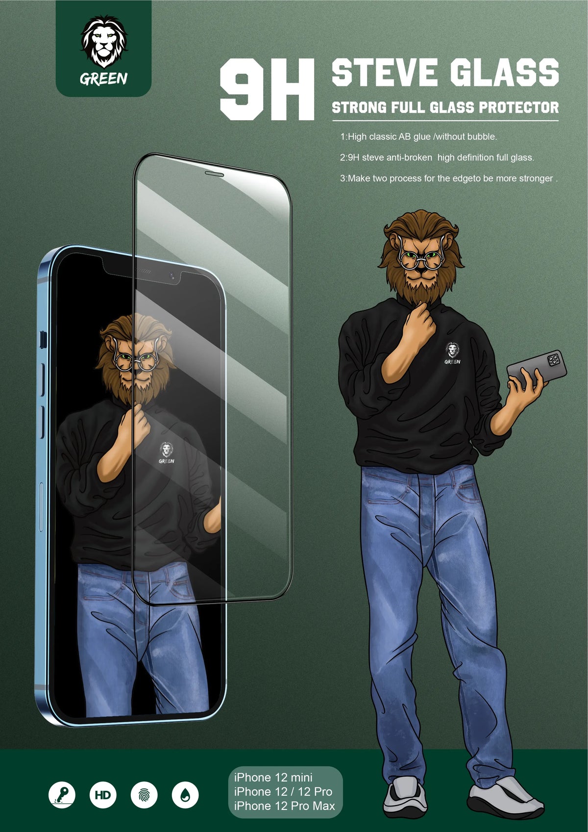 Green Lion 9 HSteve HD Screen Protector - Black Edge/Clear – image 5