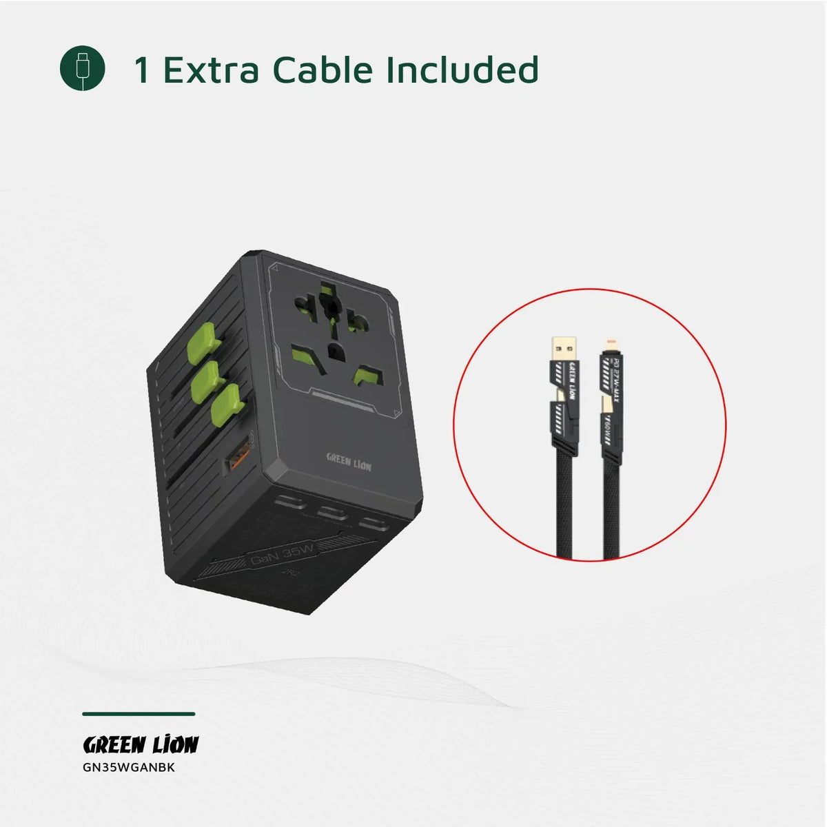 Green Lion Gan Adapter 35w 6 in 1 2 in 2 Cable Black – image 7