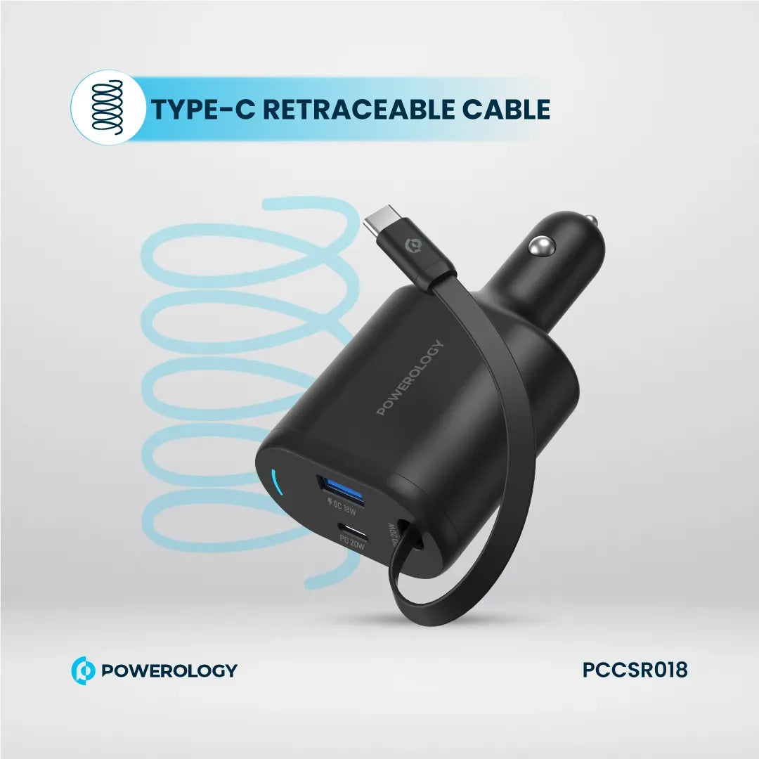 Powerology Type C Retractable Car Charger 70w Black – image 4