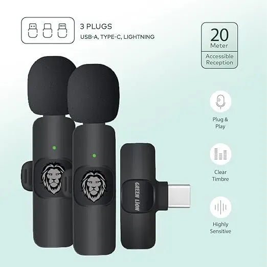 Green Lion 3 in 1 Wireless Microphone Black – image 6