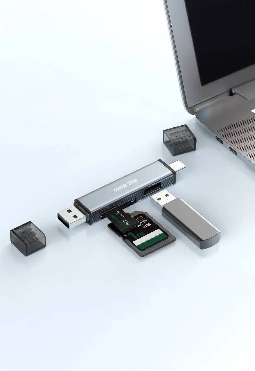 Green Lion 3 in 1 Card Reader with USB A USB C Connectivity Gray – image 3