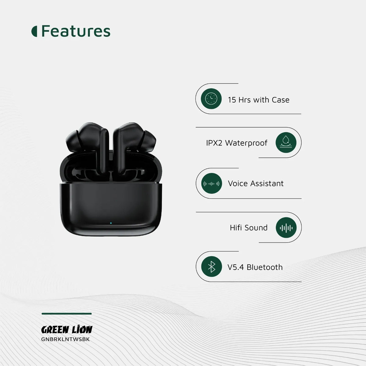 Green Lion Brooklyn True Wireless Earbuds - Black – image 6