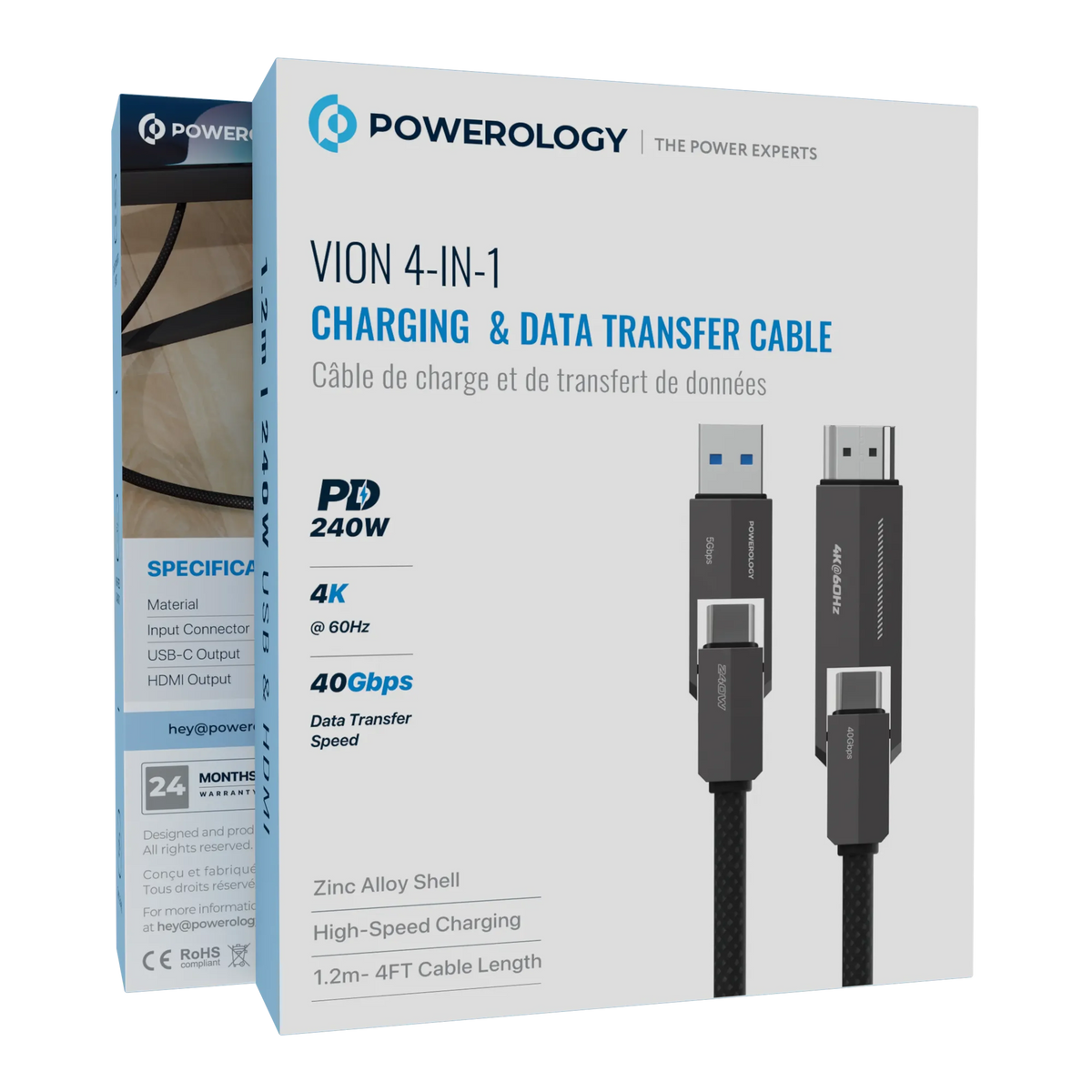 Powerology Vion 4 in 1 Charging Data Transfer Cable Black – image 1