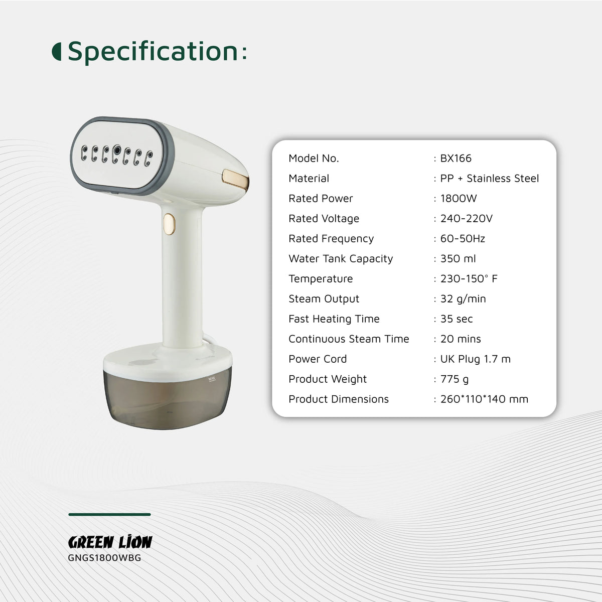 Green Lion Steam 1800w Garment Steamer Beige – image 7