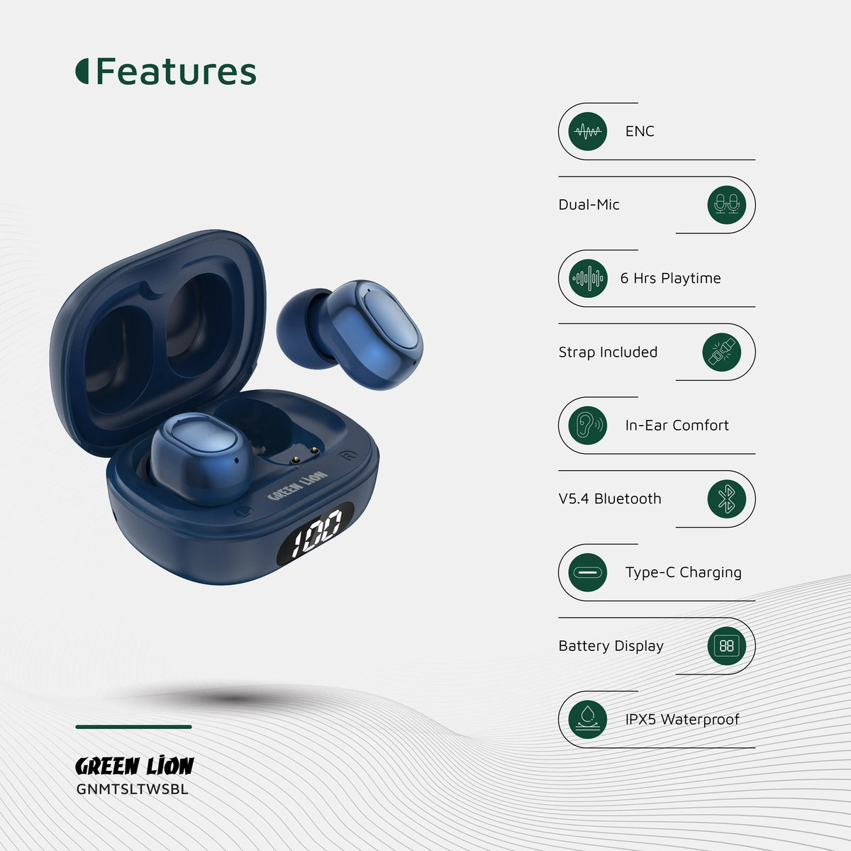 Green Lion Mittersill True Wireless Earbuds - Blue – image 12