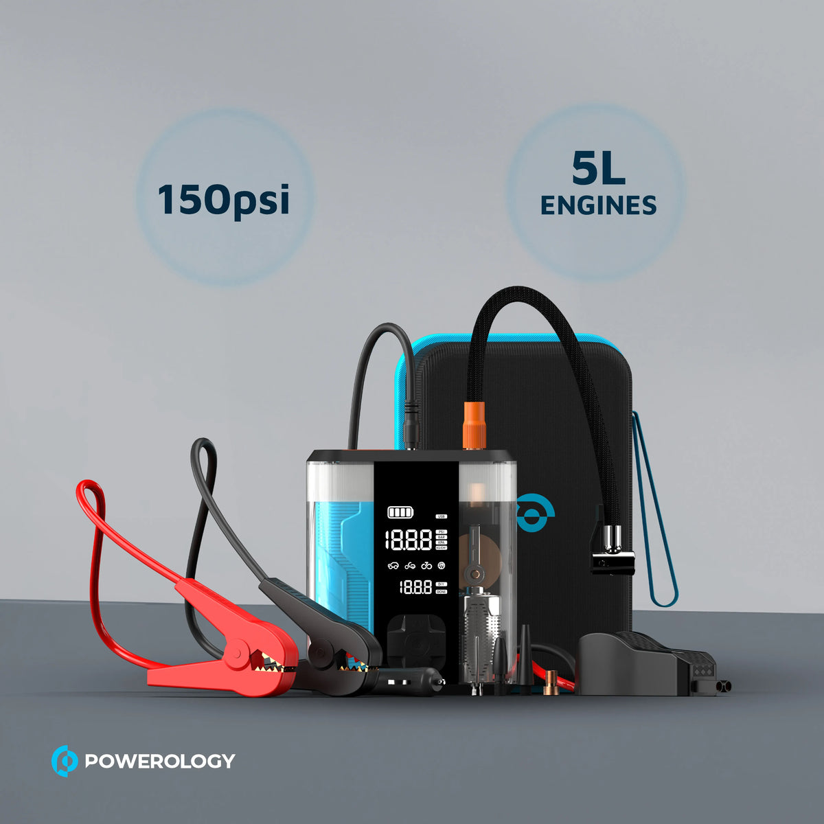 Powerology 8800mAh Jump Start Air Compressor Transparent – image 12