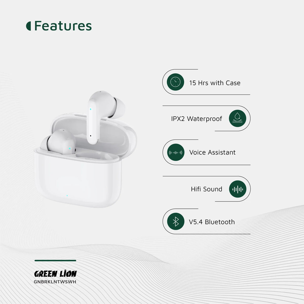 Green Lion Brooklyn True Wireless Earbuds - White – image 7