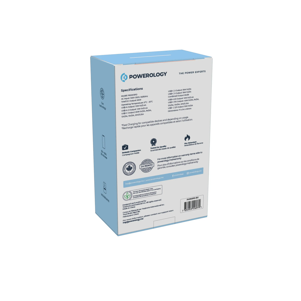 Powerology Universal Multi-Port Ga N Travel Adapter 3 x Type-CWith 2 x USB-A Ports 65 W PD - Blue – image 2
