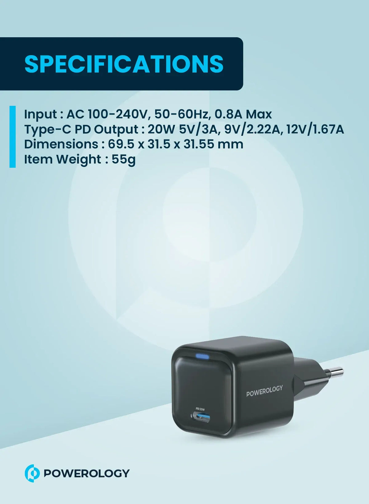 Powerology Ultra Compact Gan Charger PD 20w Eu Black – image 3
