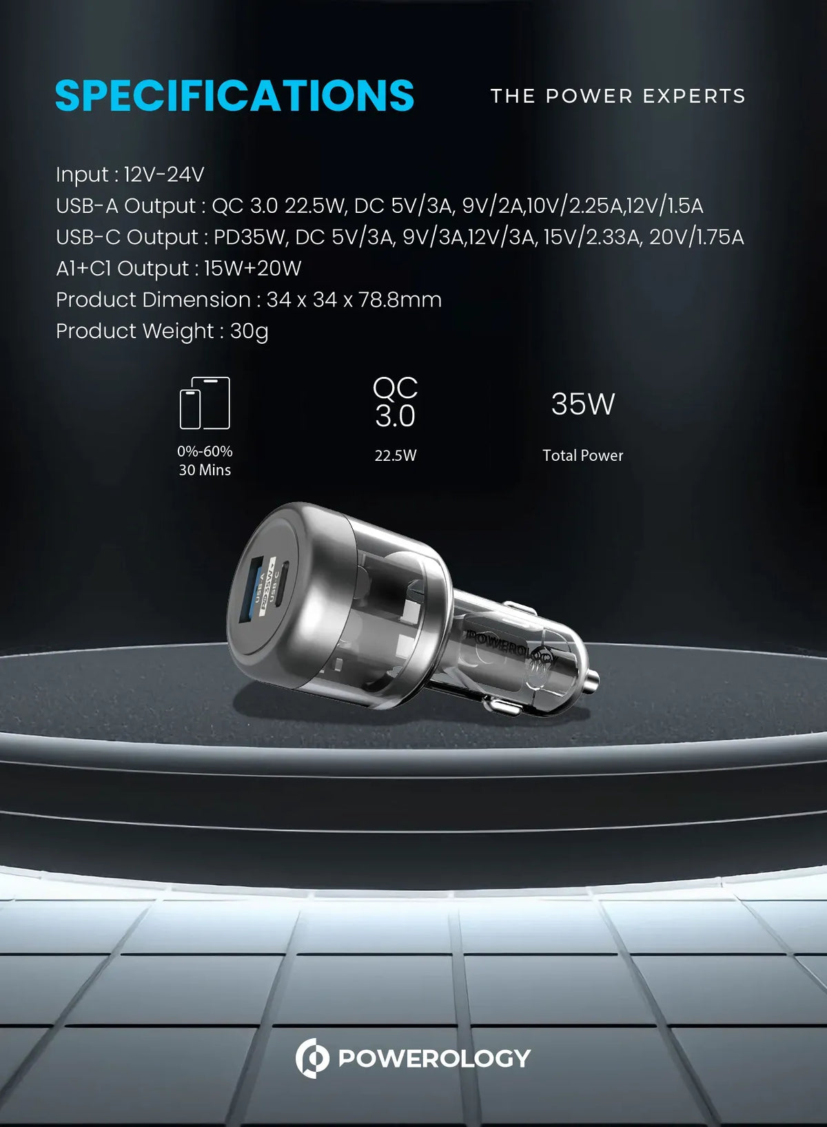 Powerology 35w Transparent Car Charger A C Port Version – image 3