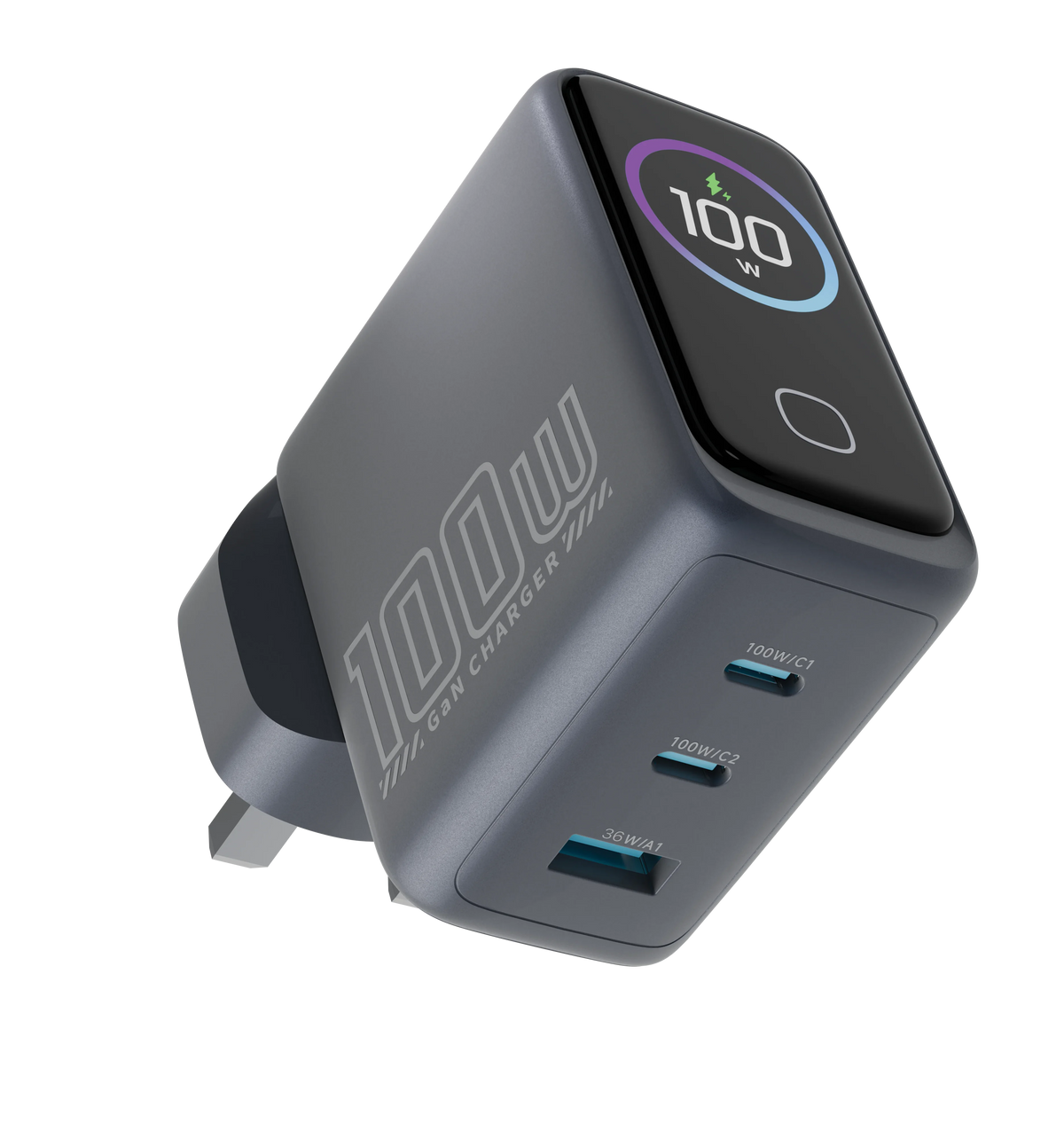 Powerology Voltflow 100w Avs Gan Wall Charger Gray – image 1