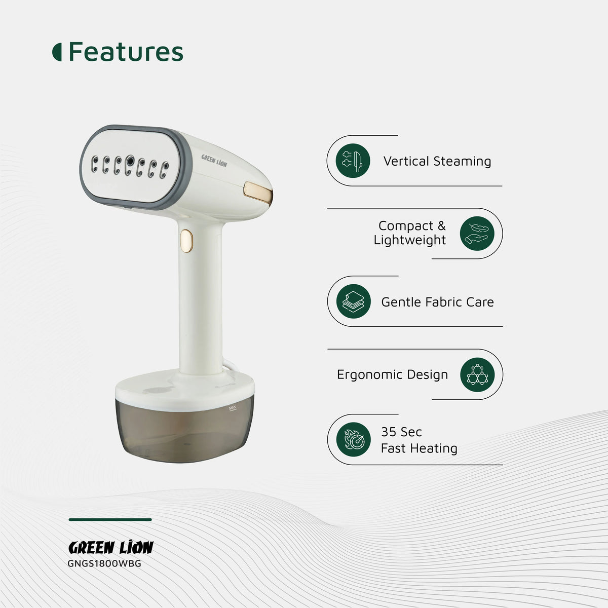 Green Lion Steam 1800w Garment Steamer Beige – image 6