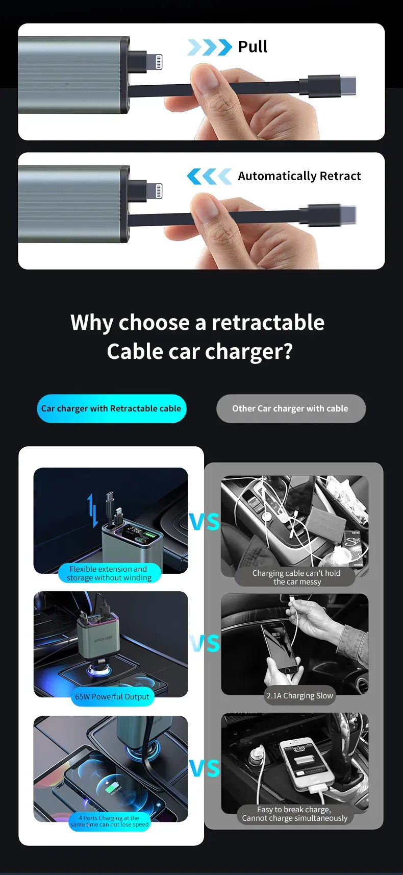 Green Lion Retractable 90w Car Charger Green – image 4