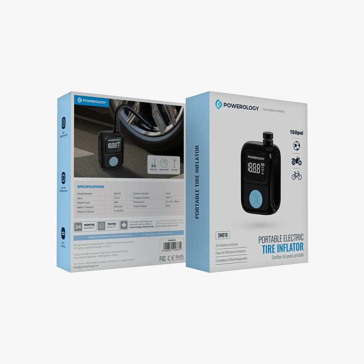 Powerology Portable Electric Tire Inflator Black – image 3