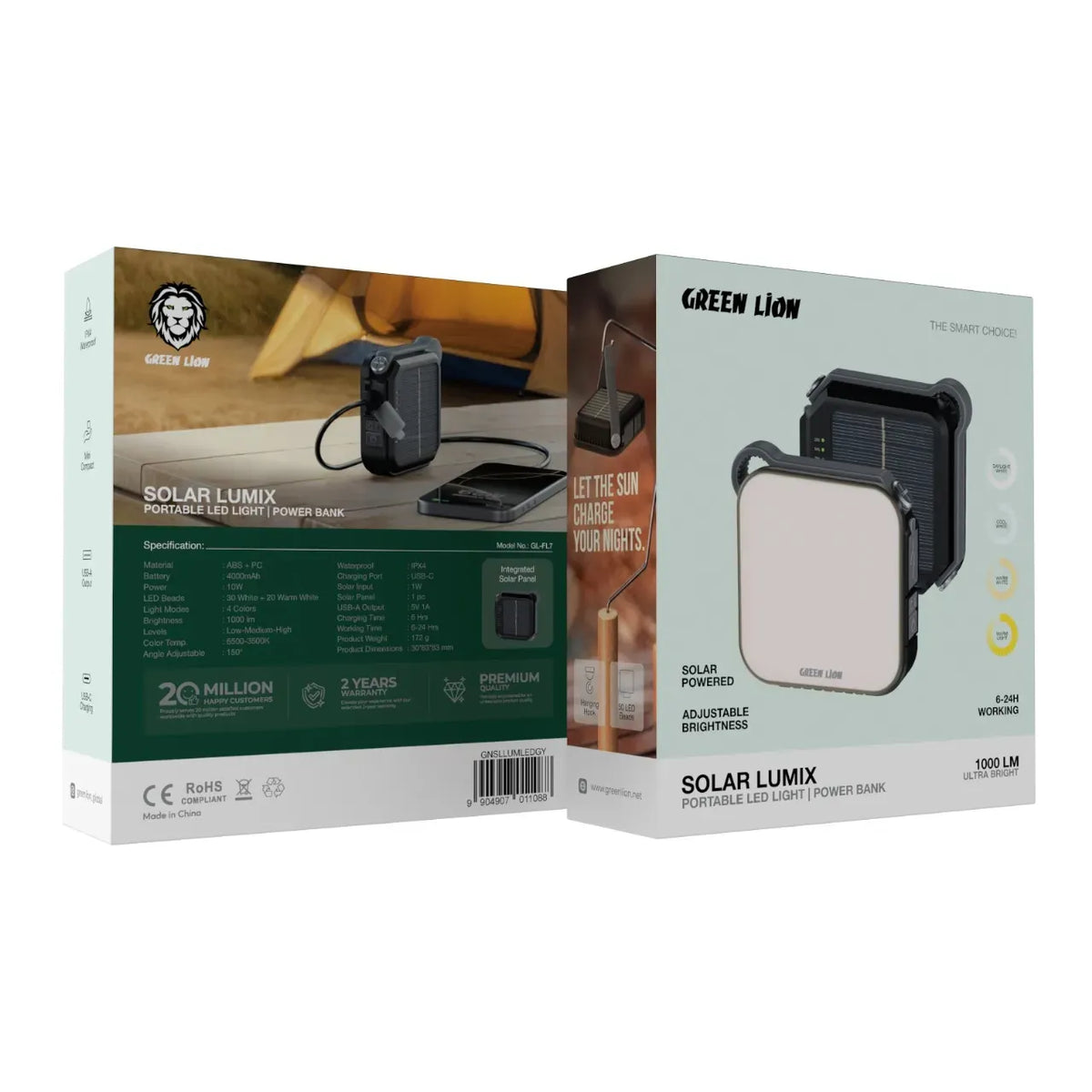 Green Lion Solar Lumix Portable LED Light with Power Bank 4000mAh Gray – image 8
