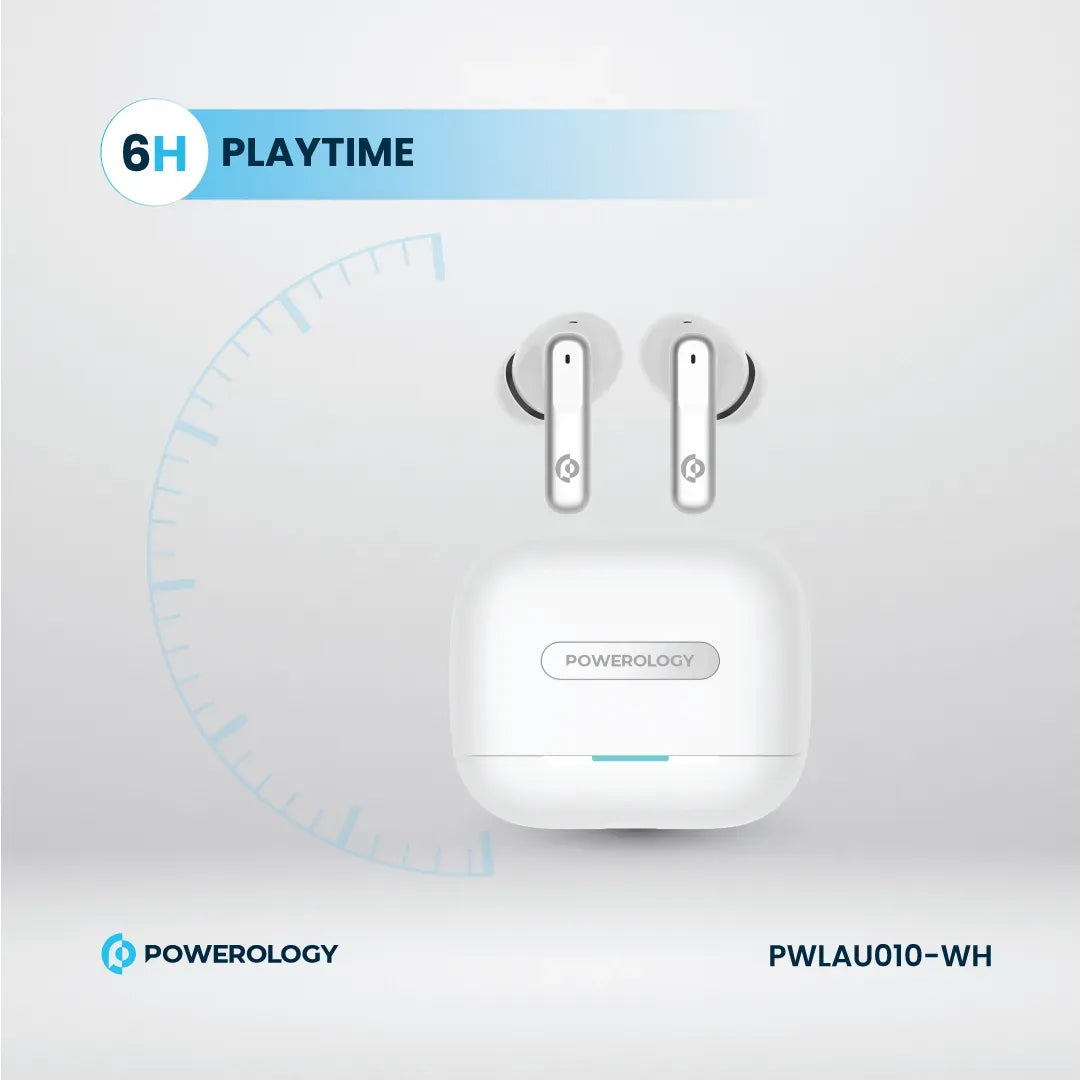 Powerology 6 Mic Hybrid ANC + ENCTrue Wireless Buds - White – image 9