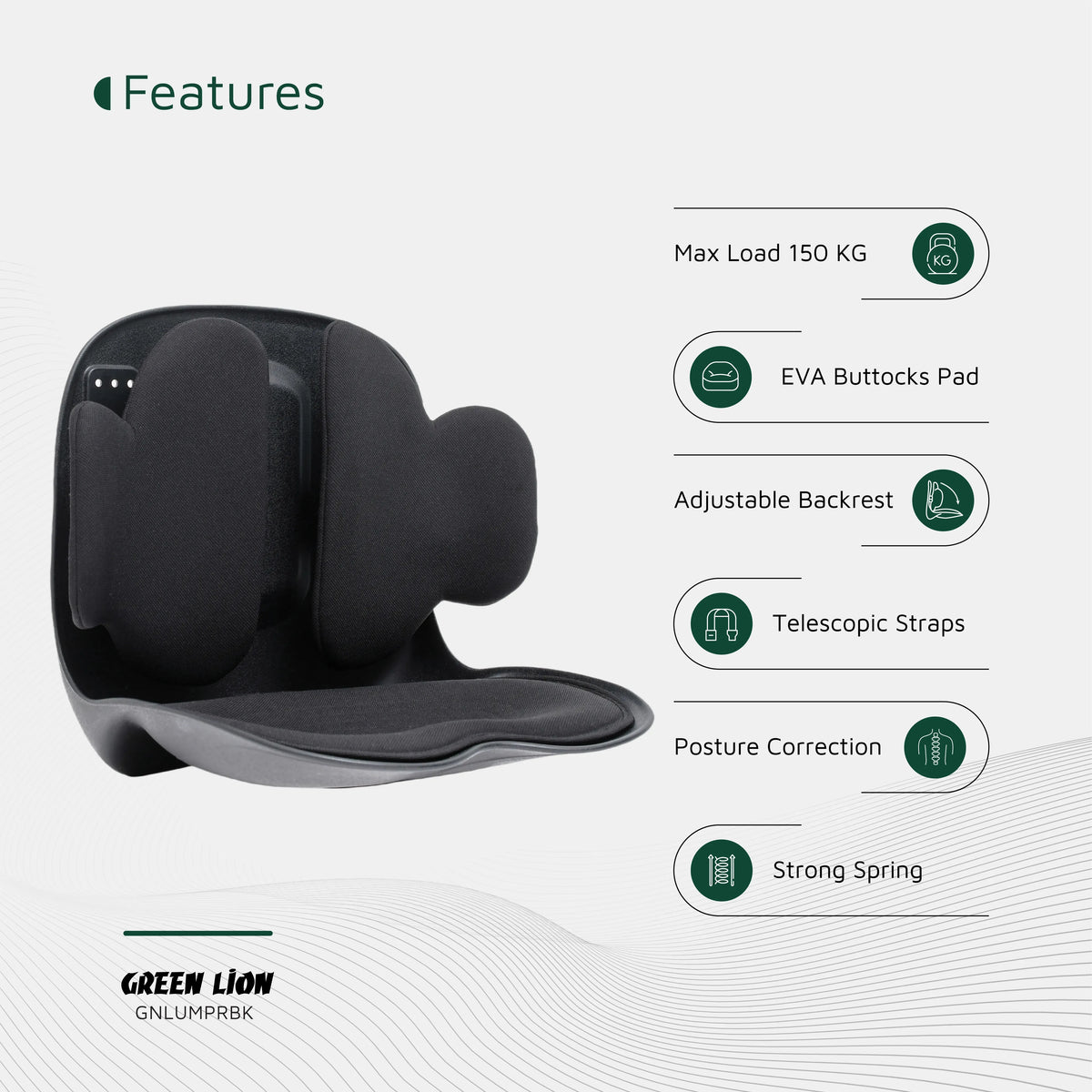 Green Lion Lumbar Pro Adjustable Back Support Black – image 12