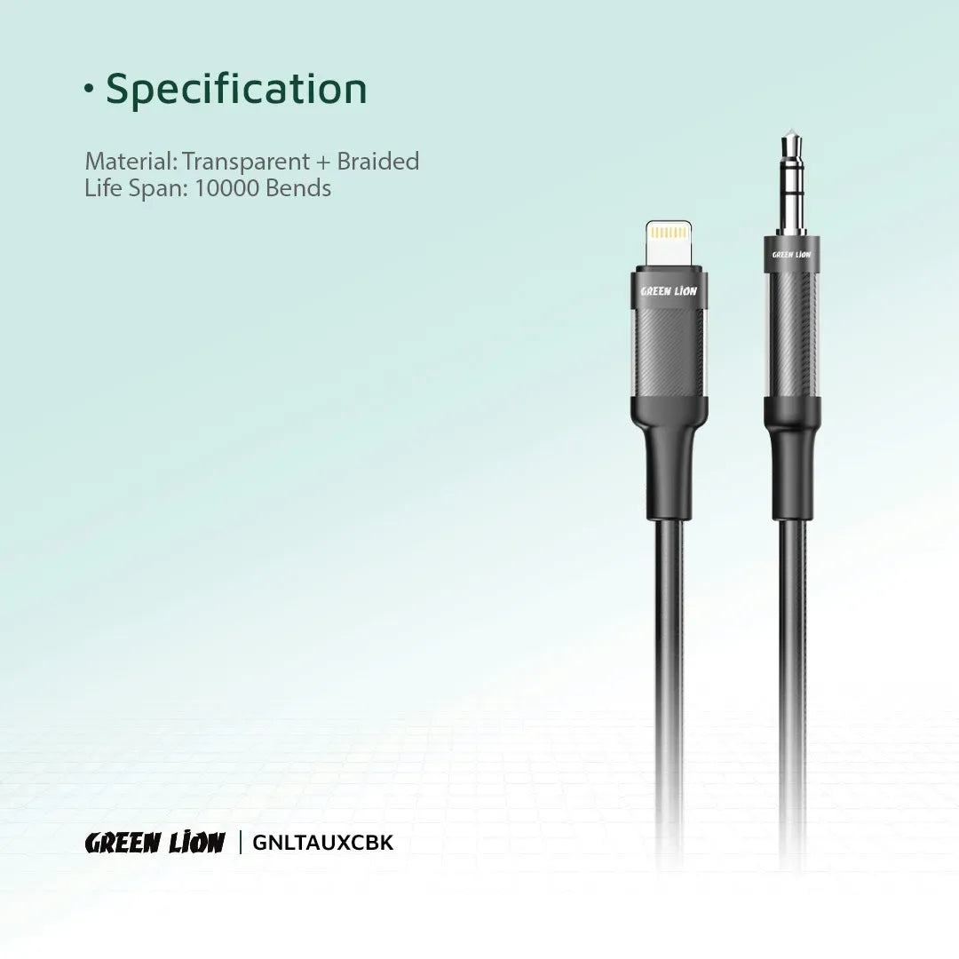 Green Lion Lightning to Aux Braided Cable 1m Black – image 2