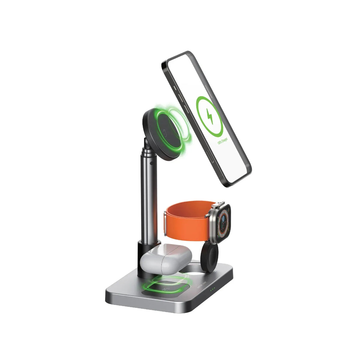 Green Lion 3 in 1 Telescopic Wireless Charger Silver – image 2
