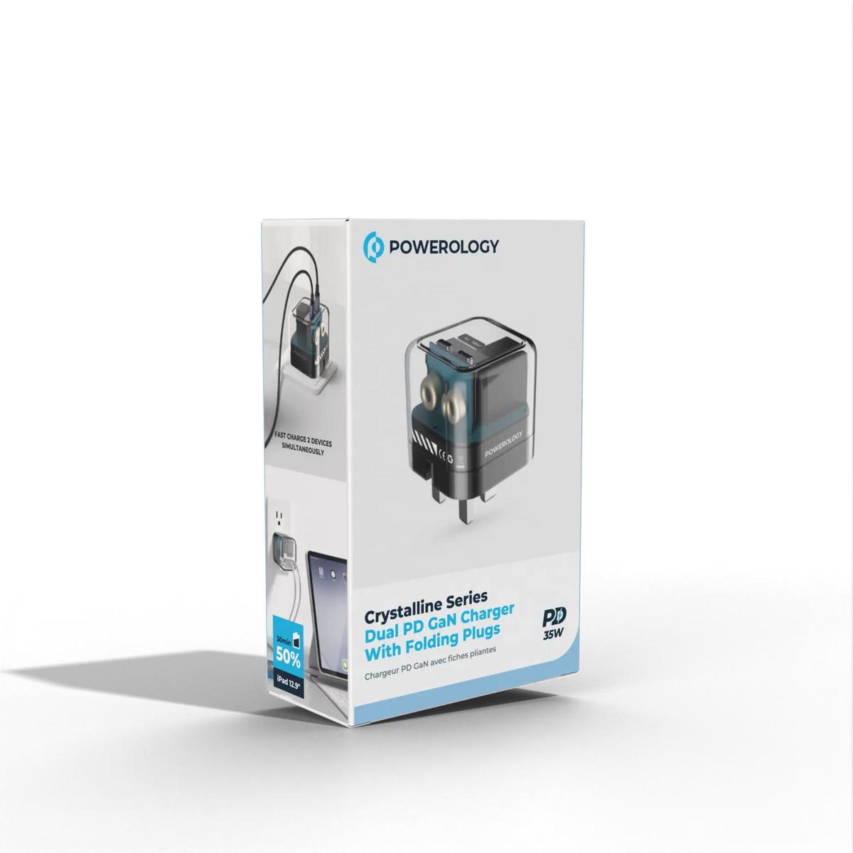 Powerology Crystalline Series Dual PD Gan Charger with Folding Plugs – image 3