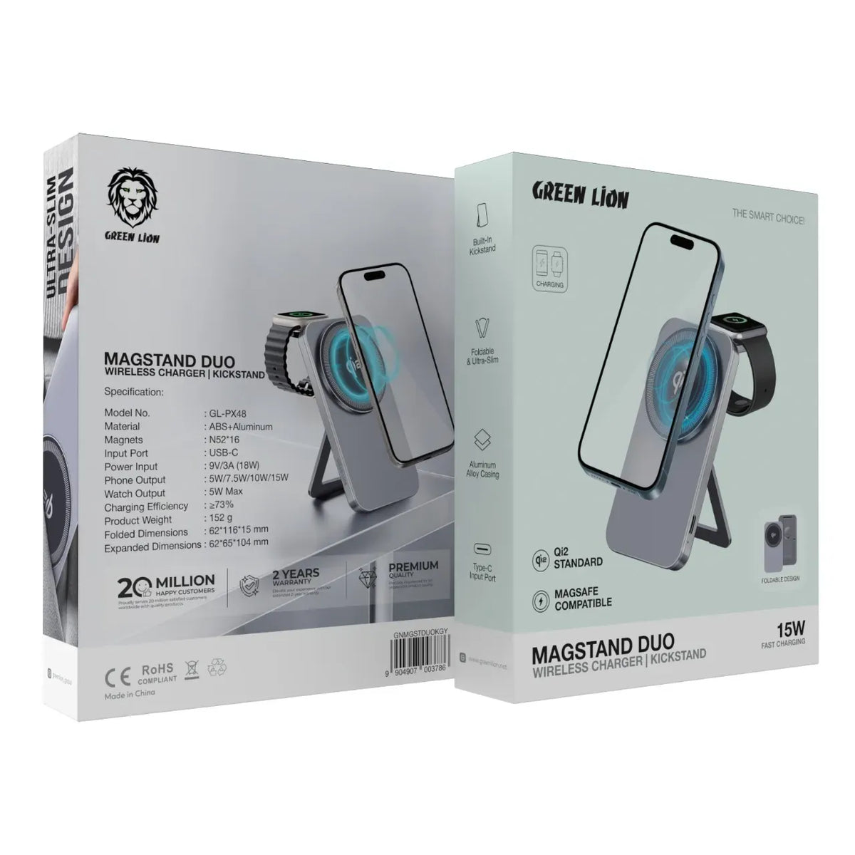Green Lion Magstand Duo Wireless Charger with Kickstand 15w Gray – image 2