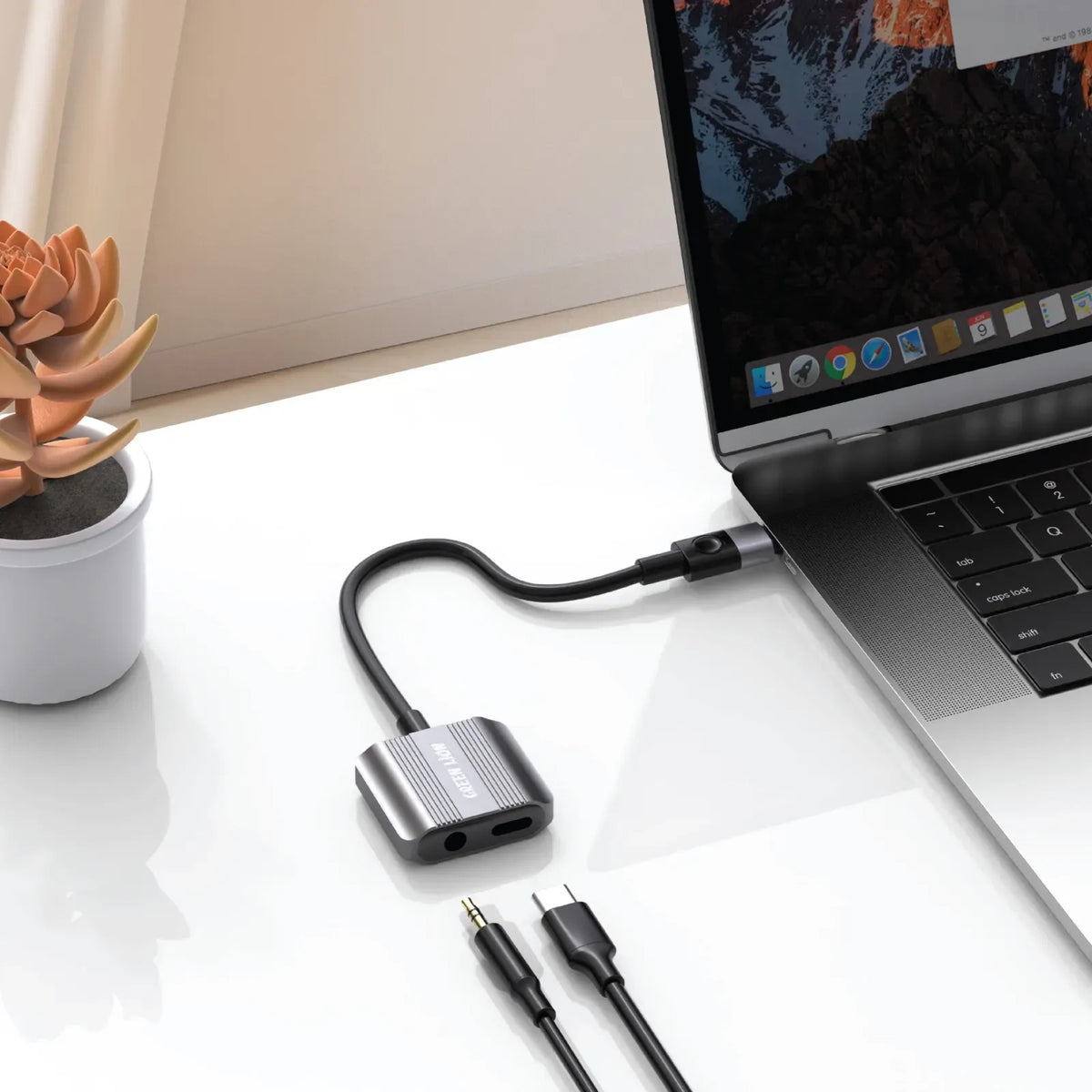 Green Lion 2 in 1 Splitter Adapter Type C to Aux Type C Grey – image 2