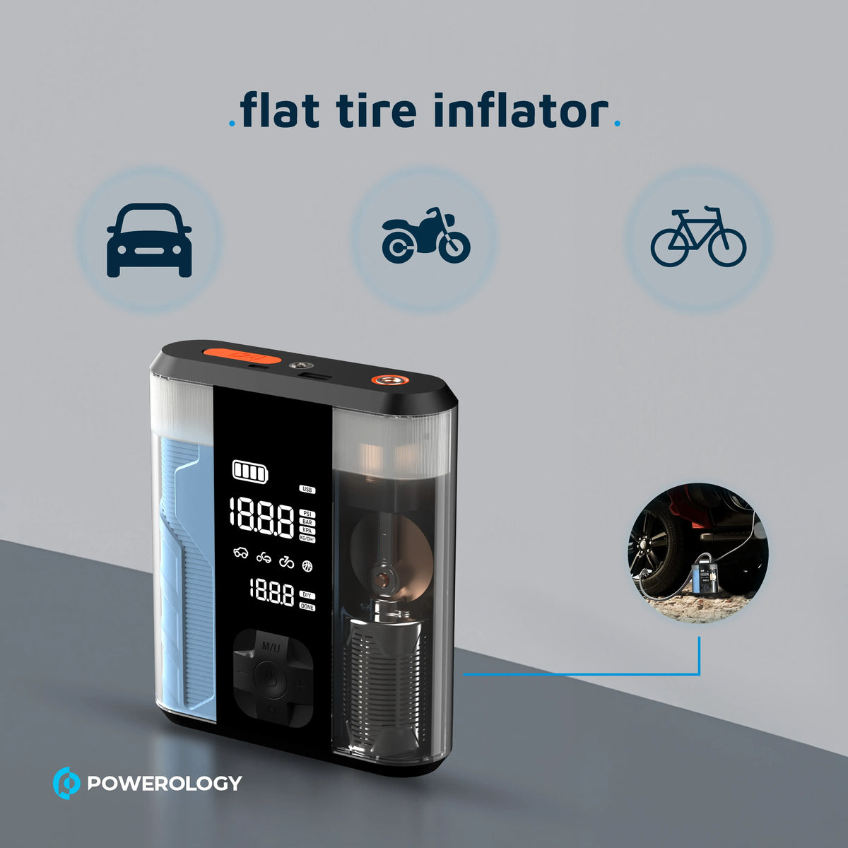 Powerology 8800mAh Jump Start Air Compressor Transparent – image 9