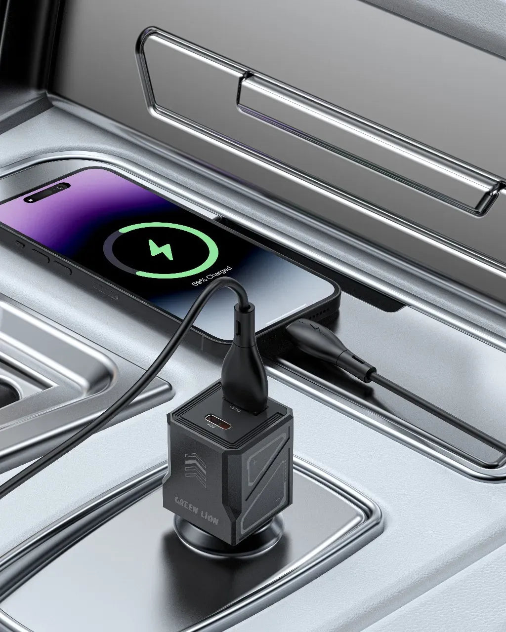 Green Lion Dual Volt Car Charger PD+QC 60 W - Gray – image 2