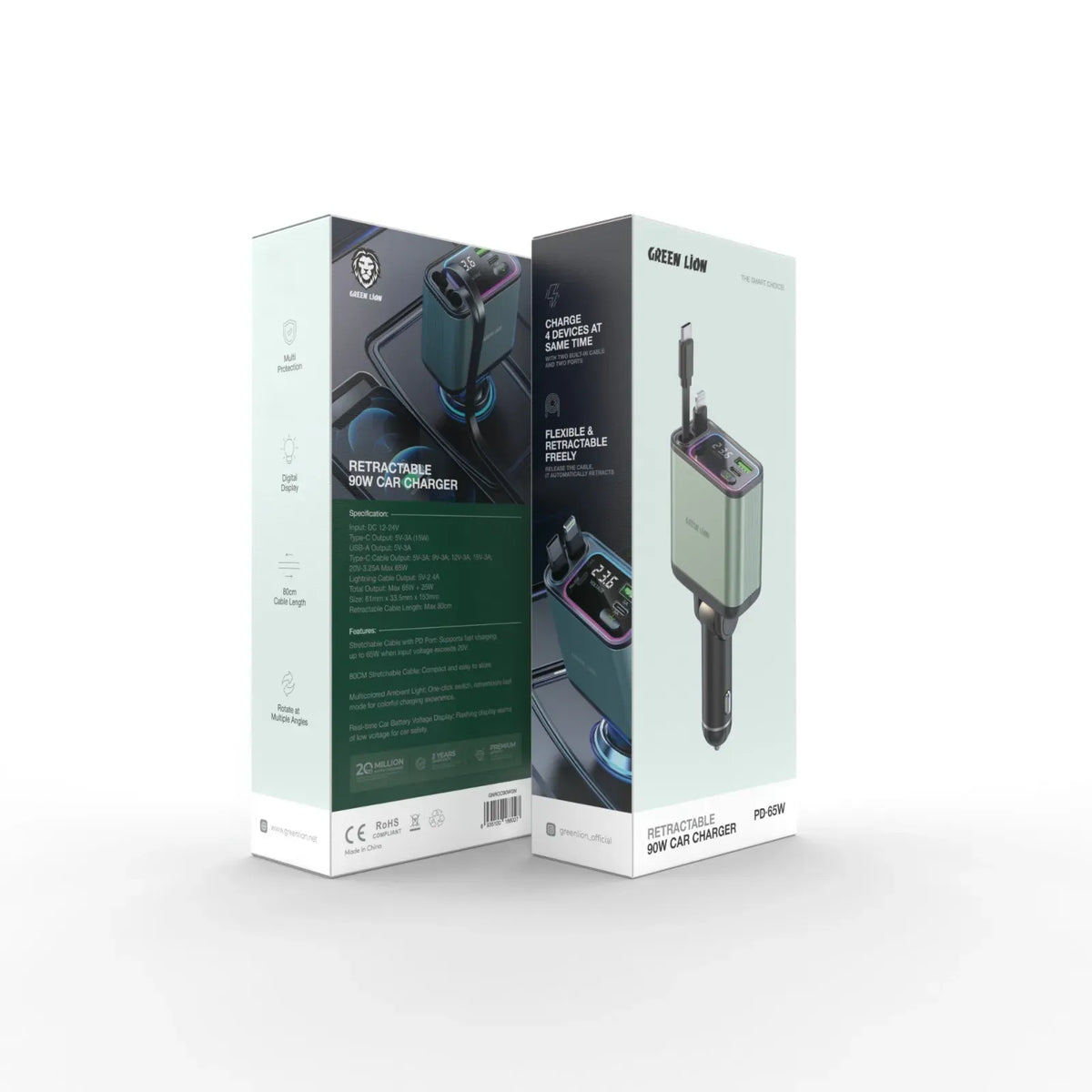 Green Lion Retractable 90w Car Charger Green – image 3