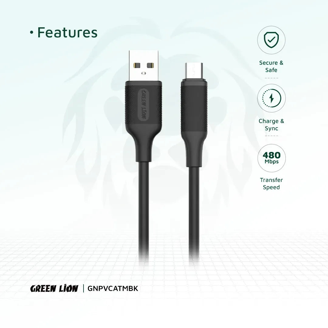 Green Lion USB A to Micro USB Pvc Cable 1m 2 4a Black – image 4
