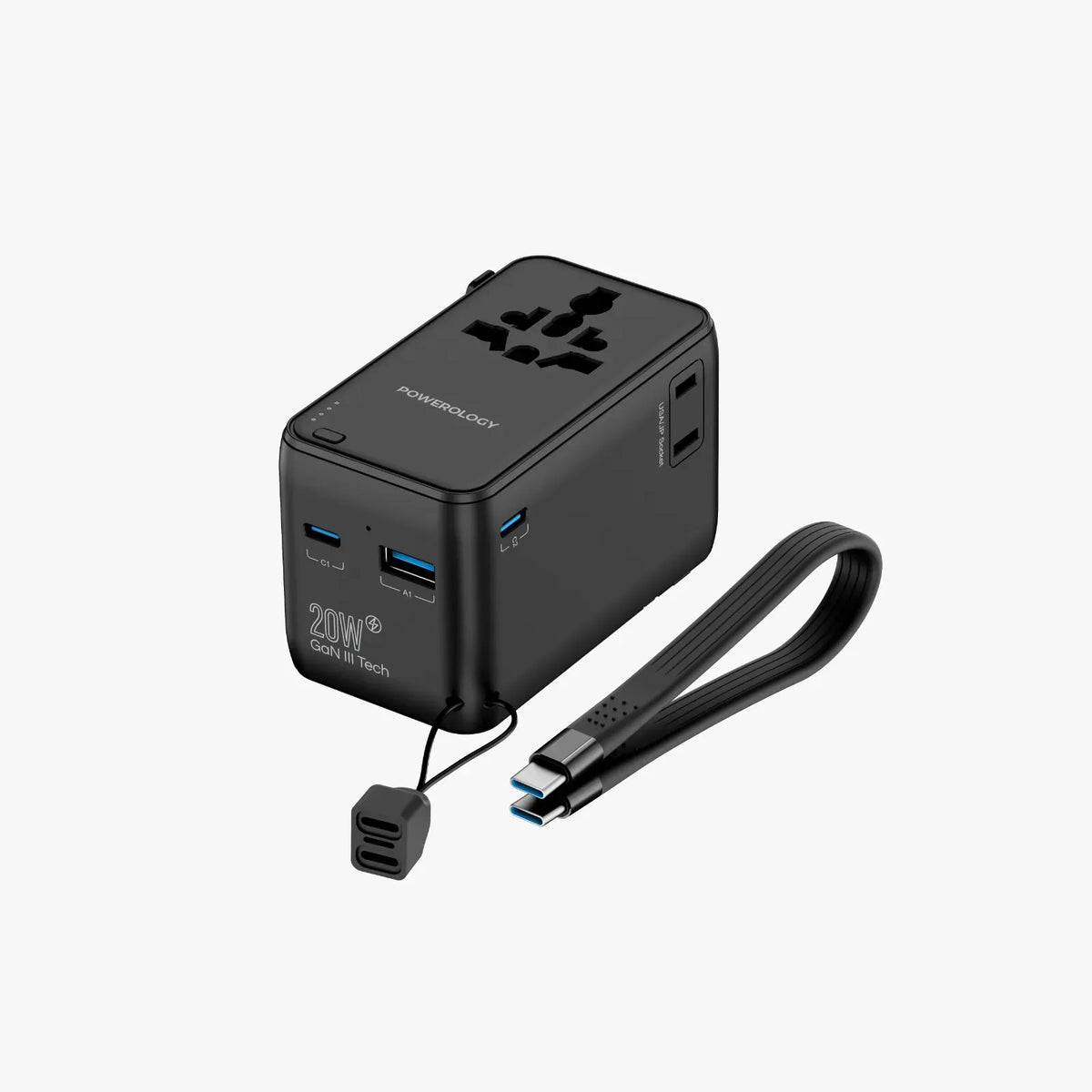 Powerology 2500w Universal Travel Adapter with 4000mAh Power Bank Black – image 5
