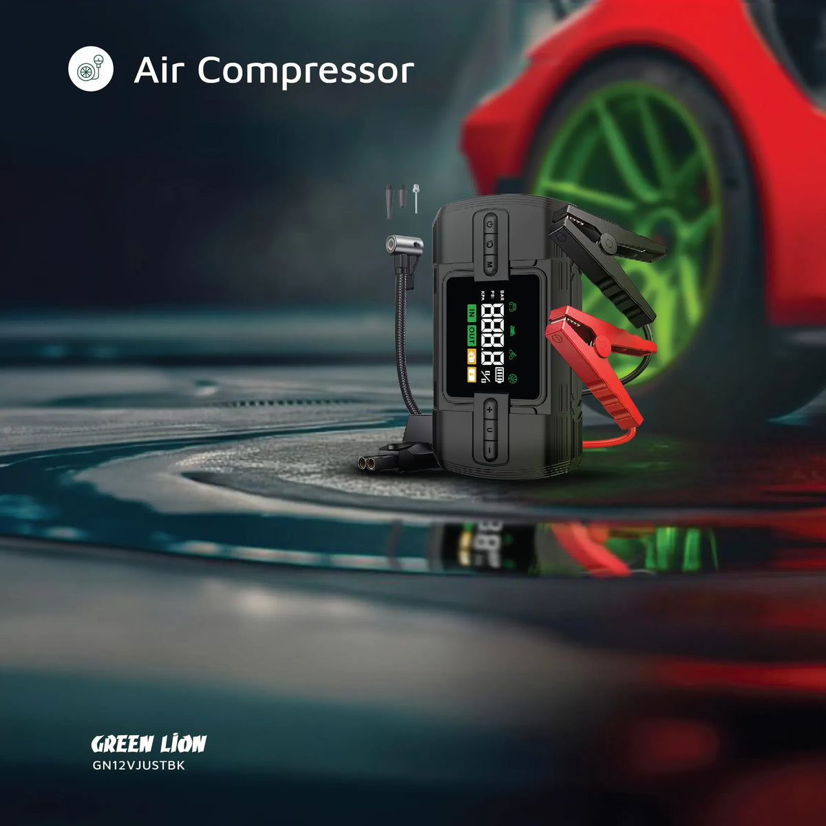 Green Lion 12 VJump Starter 12000 m Ah Power Bank|Flash Light|Air Compressor - Black – image 6