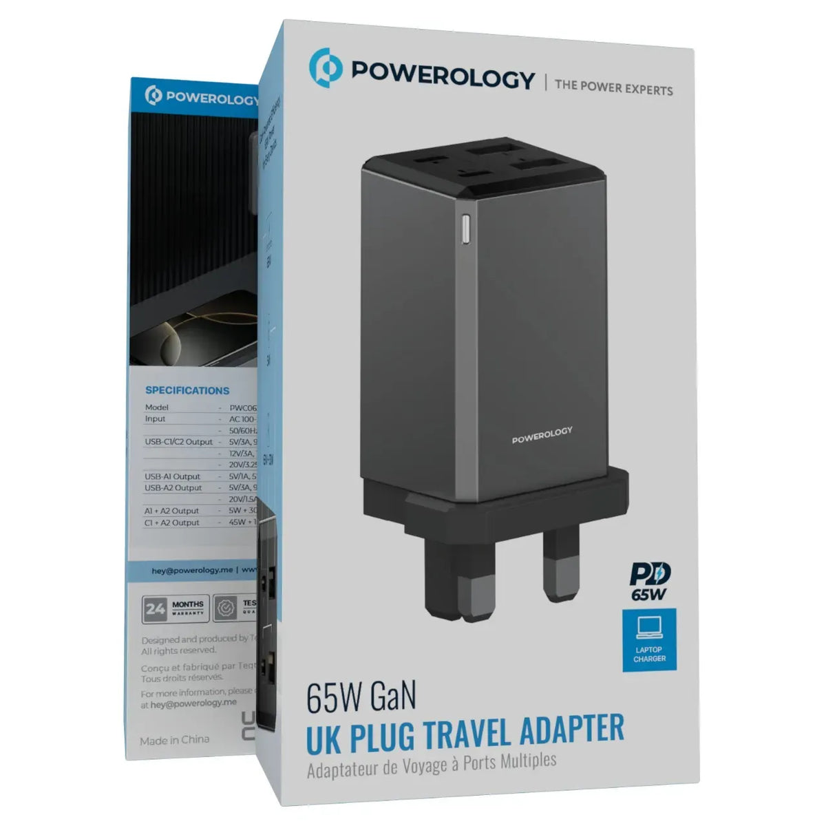 Powerology 65w Gan Uk Plug Travel Adapter Grey – image 4