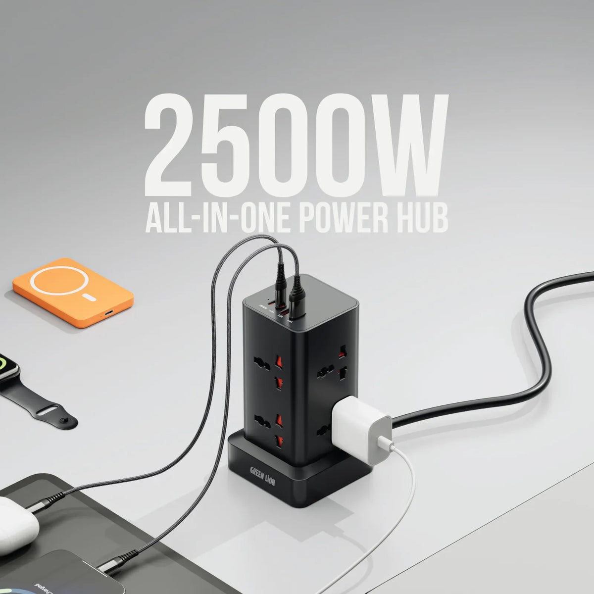 Green Lion Power Tower Multi Port Power Strip Black – image 5
