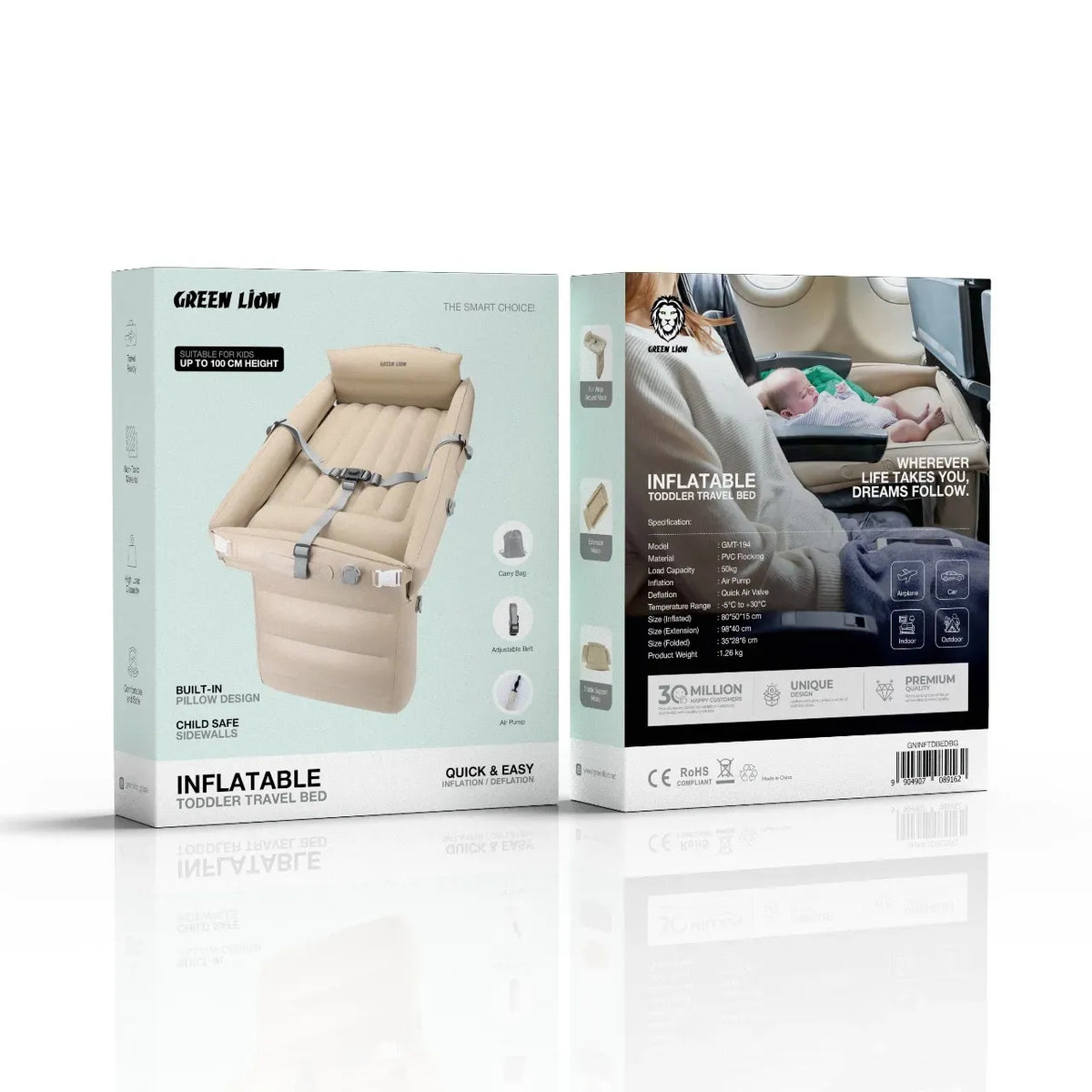 Green Lion Inflatable Toddler Travel Bed Beige – image 4