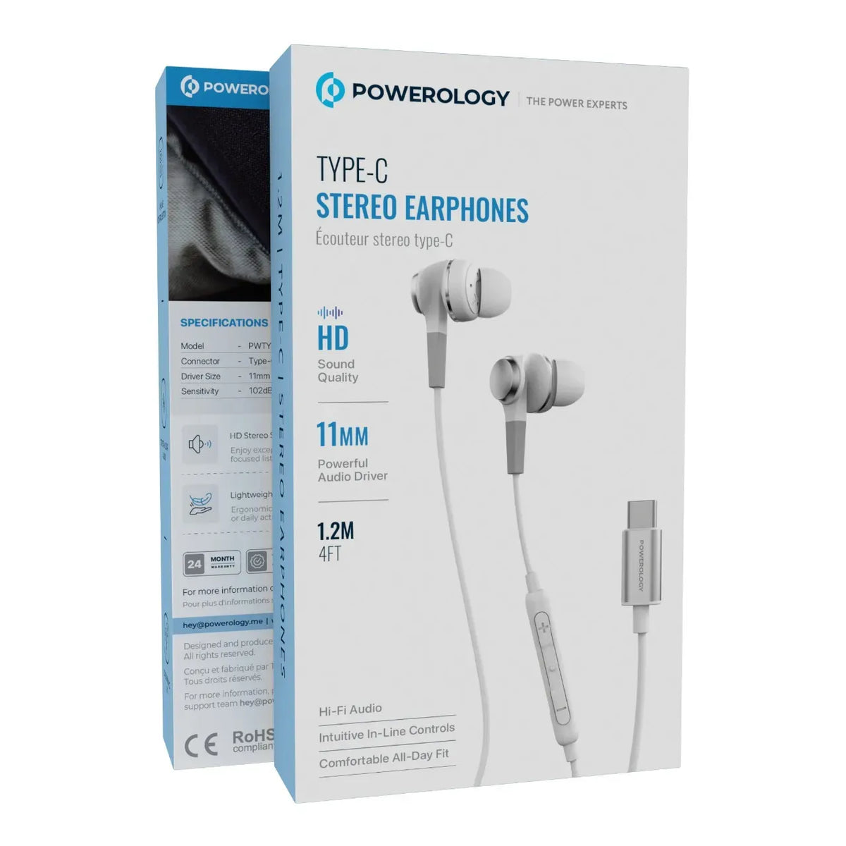 Powerology Type C Stereo Earphones White – image 5
