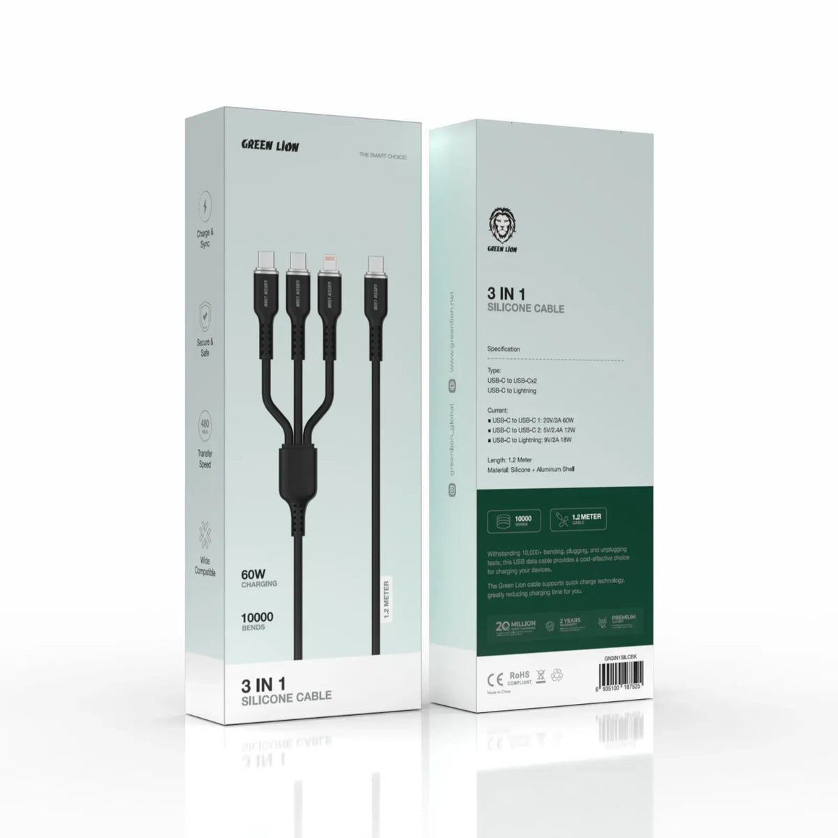 Green Lion 3in1 Silicone Cable Black – image 2