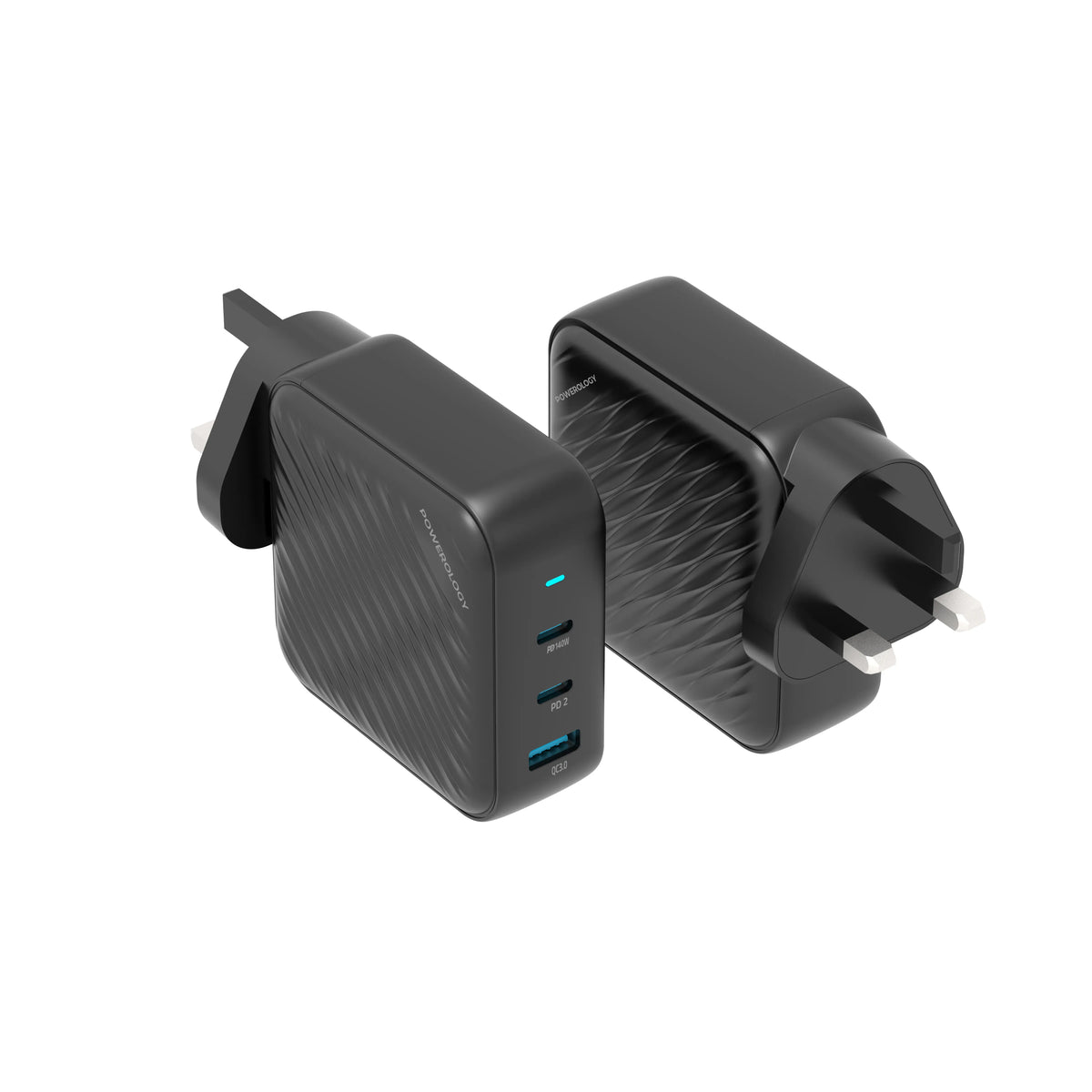 Powerology 140w PD QC 2xusb C and 1xusb A Gan Charger Uk Black – image 12