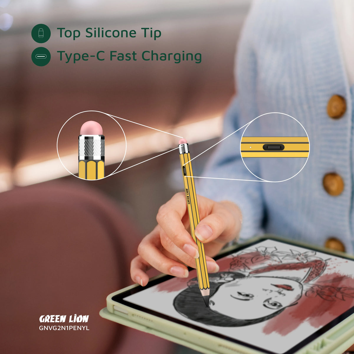 Green Lion Vintage 2 in 1 Stylus Pencil Yellow – image 14