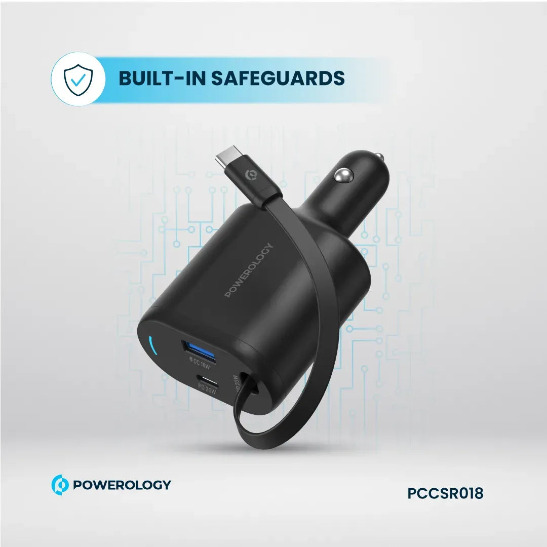 Powerology Type C Retractable Car Charger 70w Black – image 3