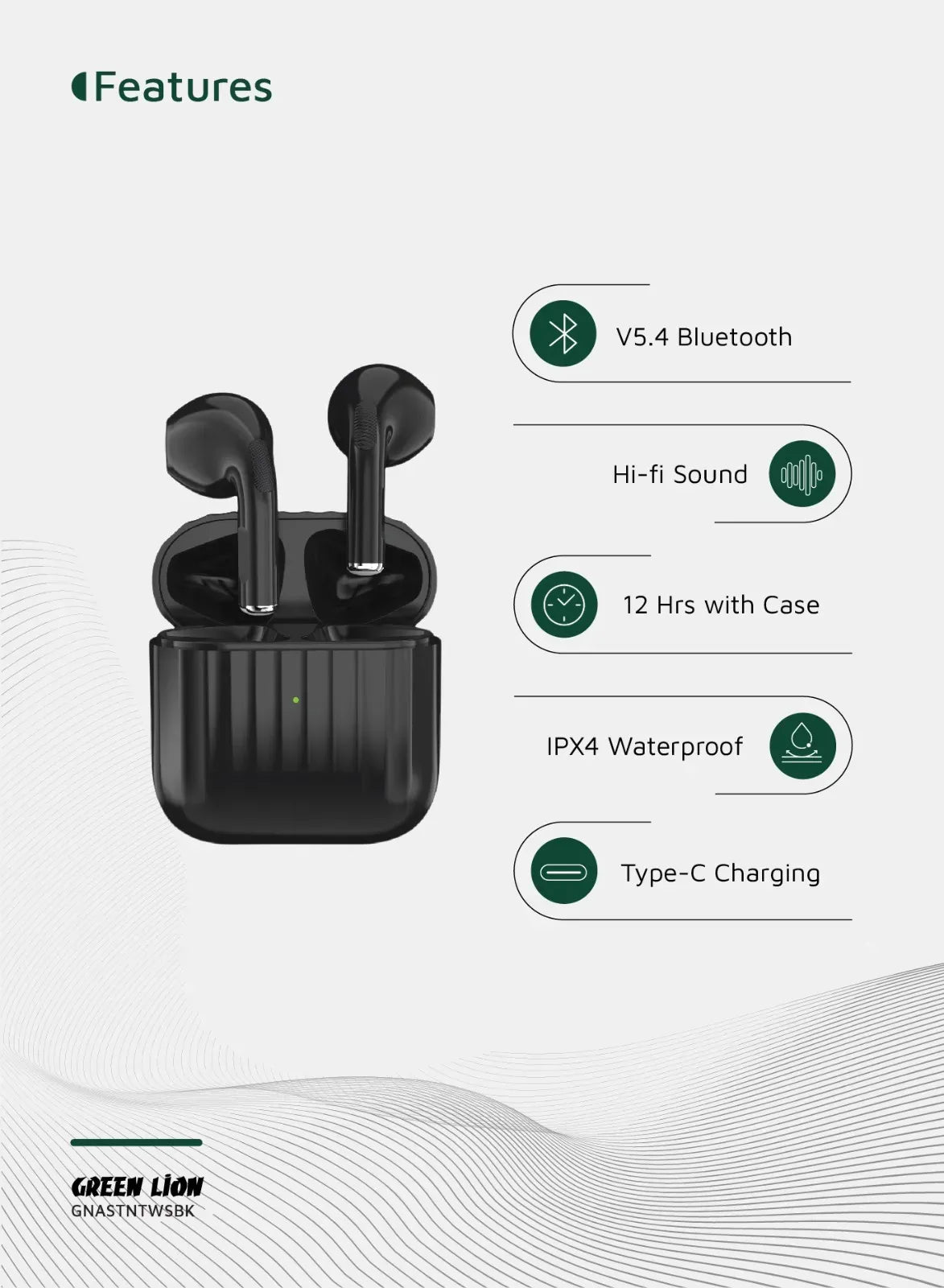 Green Lion Austin True Wireless Earbuds - Black – image 9