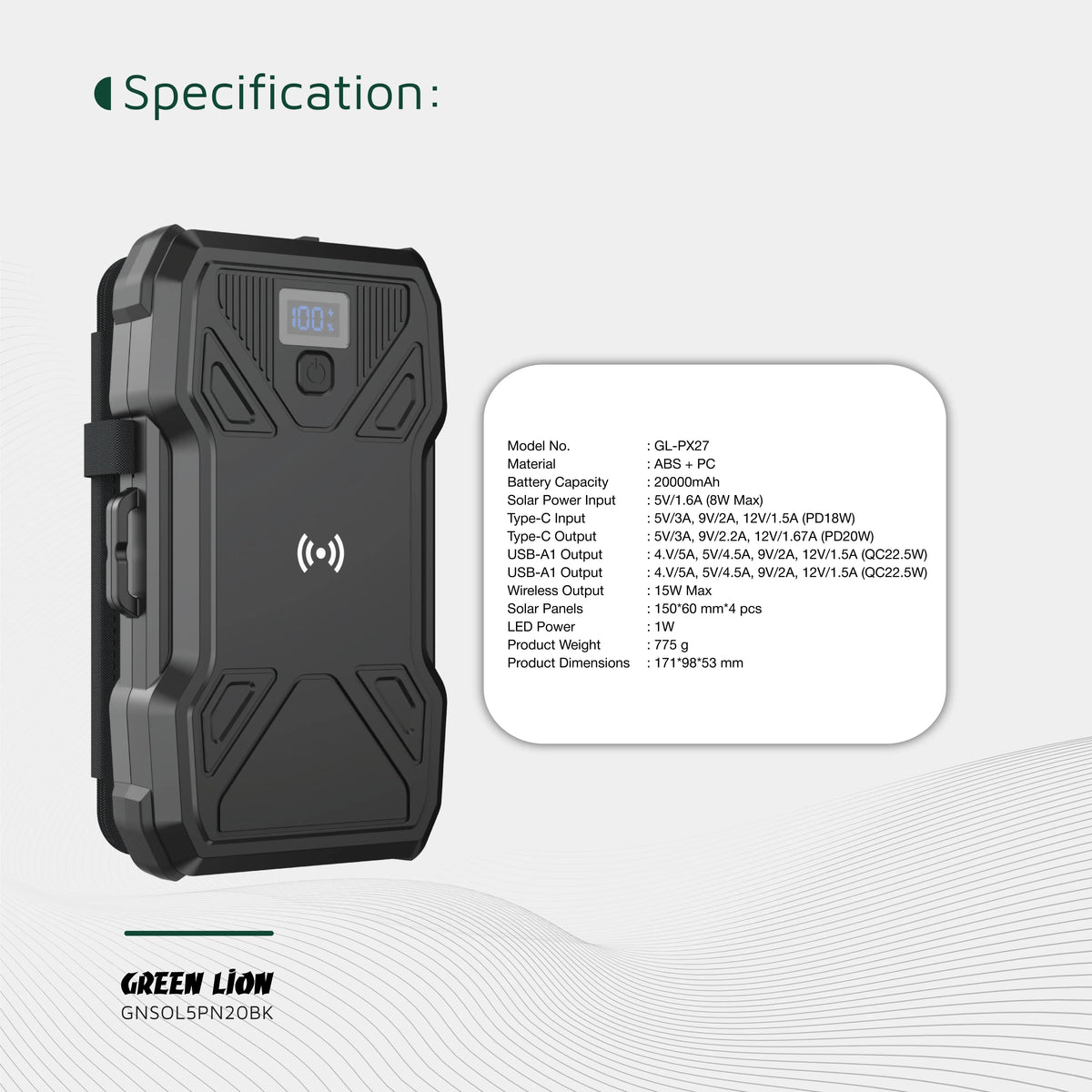 Green Lion Solar 5-Panel 20000 m Ah Power Bank PD 20 W - Black – image 5