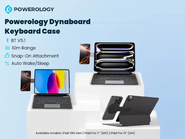 Powerology Dynaboard Wireless Keyboard Case with MagSafe Phone Holder for Ipad 11 M4 Black – image 2