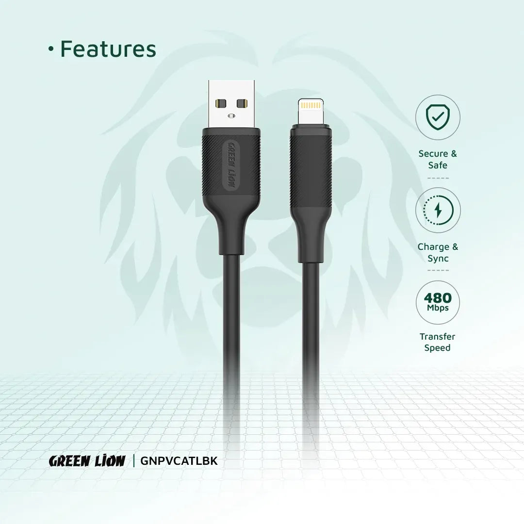 Green Lion USB-ATo Lightning PVCCable(1 m) - Black – image 3