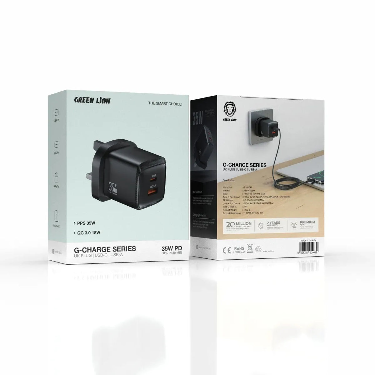 Green Lion G-Charge Series Dual Port Wall Charger PD+QC 35 W - Black