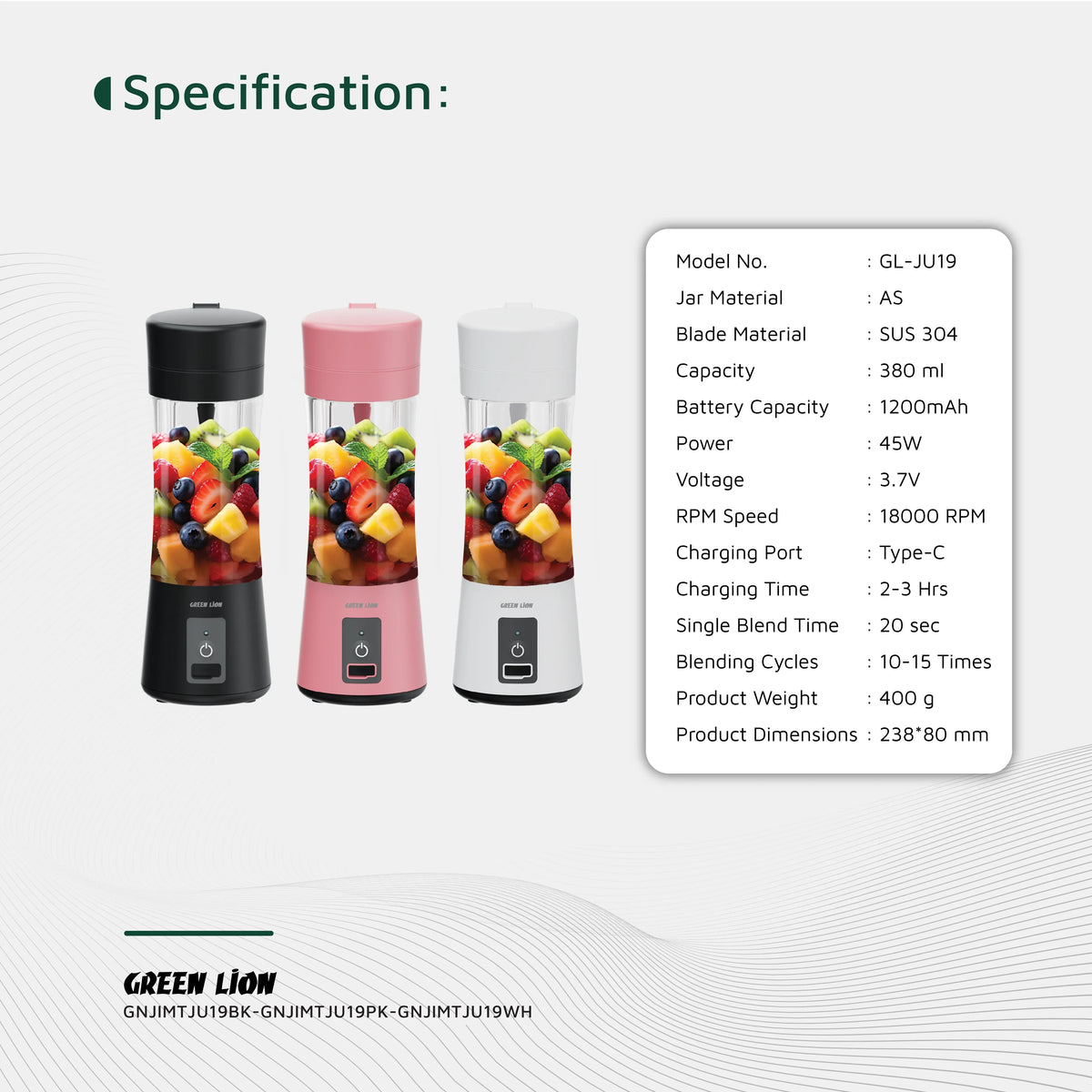 Green Lion Juice Mate Portable Juicer 380 ml - White – image 8