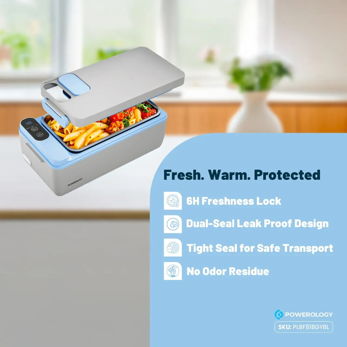 Powerology Lumo Portable Heated Lunch Box Gray Blue – image 9