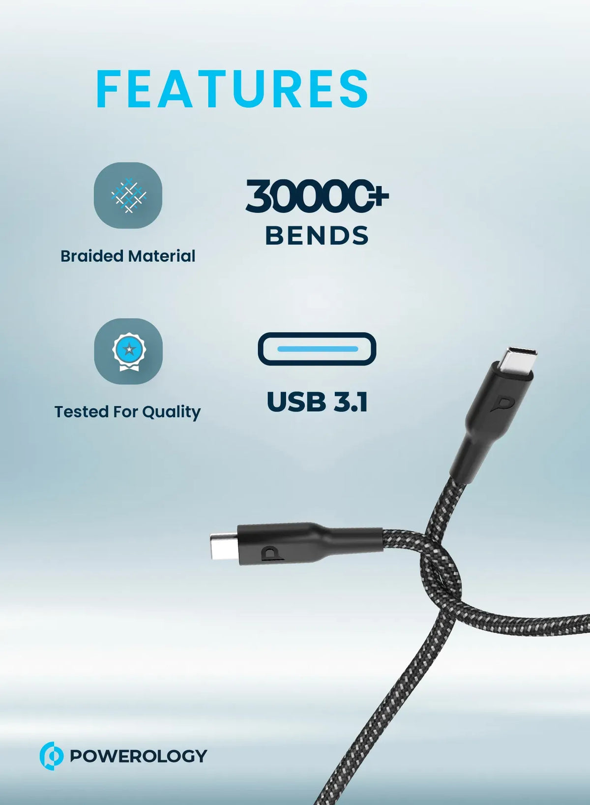 Powerology Braided USB-C to USB-C Cable (2 m/6.6 ft) - Black – image 7
